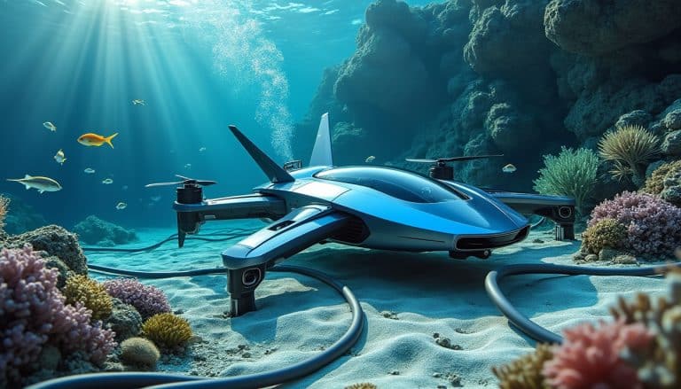 découvrez l'utilisation innovante des drones sous-marins pour la pose assistée de câbles électriques en océanographie, optimisant les opérations sous-marines avec précision et efficacité.